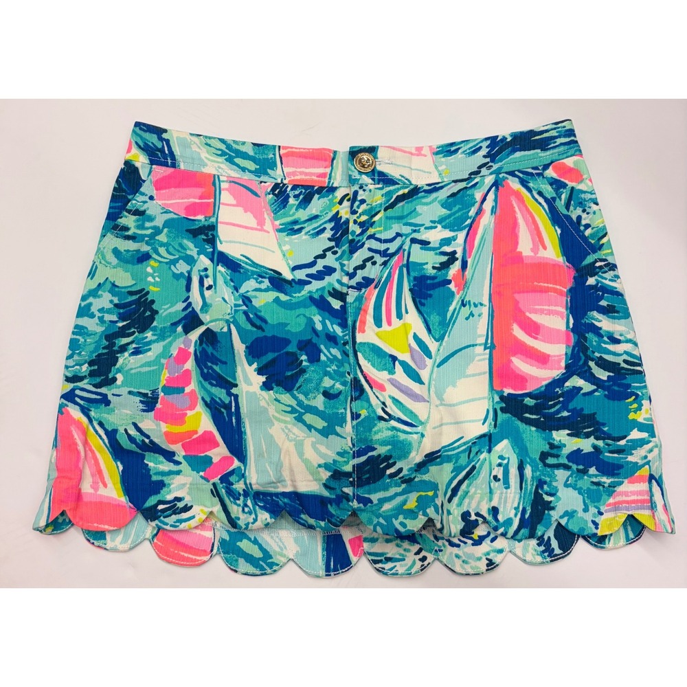 Lilly Pulitzer Adie Skort Sailboat Print Scallop Hem Blue Pink Womens Size 4